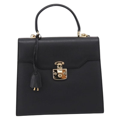 GUCCI Hand Bag Leather 2way Black Gold Tone Auth ep15699V - 0
