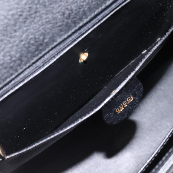 GUCCI Hand Bag Leather 2way Black Gold Tone Auth ep15699V