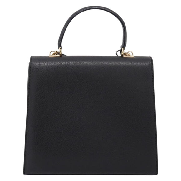 GUCCI Hand Bag Leather 2way Black Gold Tone Auth ep15699V