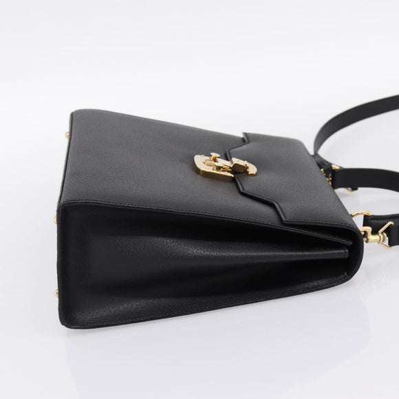 GUCCI Hand Bag Leather 2way Black Gold Tone Auth ep15699V