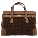 GUCCI Hand Bag Suede Brown Gold Tone Auth ep15706-13