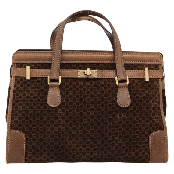 GUCCI Hand Bag Suede Brown Gold Tone Auth ep15706