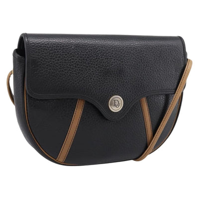Christian Dior Shoulder Bag Leather Black Gold Tone Auth ep15708
