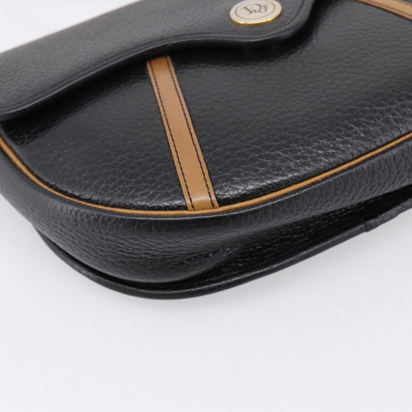 Christian Dior Shoulder Bag Leather Black Gold Tone Auth ep15708