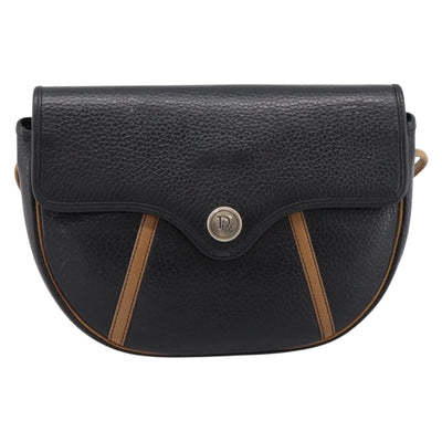 Christian Dior Shoulder Bag Leather Black Gold Tone Auth ep15708 - 0