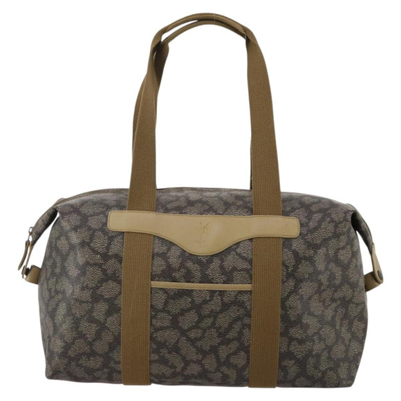 SAINT LAURENT Boston Bag PVC Leather Gray Beige Auth ep15716