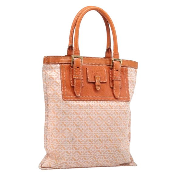 LOEWE anagram Tote Bag Canvas Orange Gold Tone Auth ep15720
