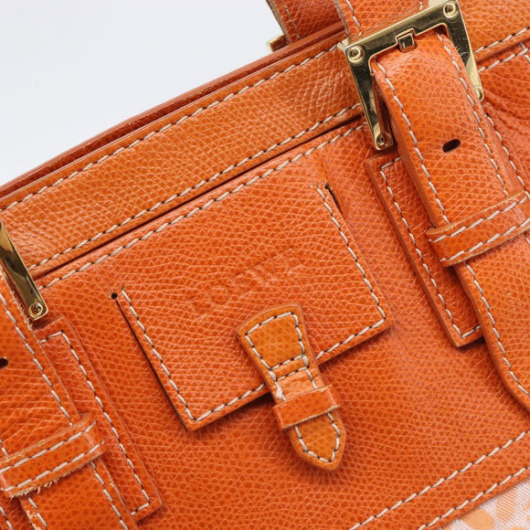 LOEWE anagram Tote Bag Canvas Orange Gold Tone Auth ep15720