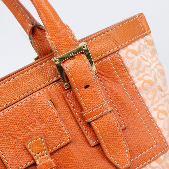LOEWE anagram Tote Bag Canvas Orange Gold Tone Auth ep15720