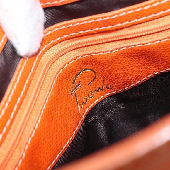 LOEWE anagram Tote Bag Canvas Orange Gold Tone Auth ep15720