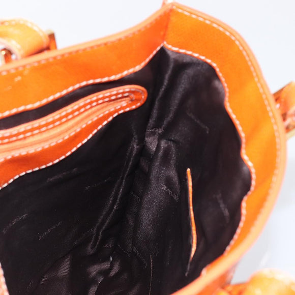 LOEWE anagram Tote Bag Canvas Orange Gold Tone Auth ep15720