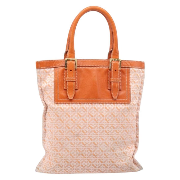 LOEWE anagram Tote Bag Canvas Orange Gold Tone Auth ep15720