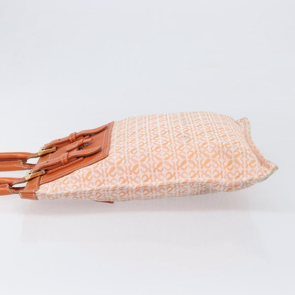 LOEWE anagram Tote Bag Canvas Orange Gold Tone Auth ep15720