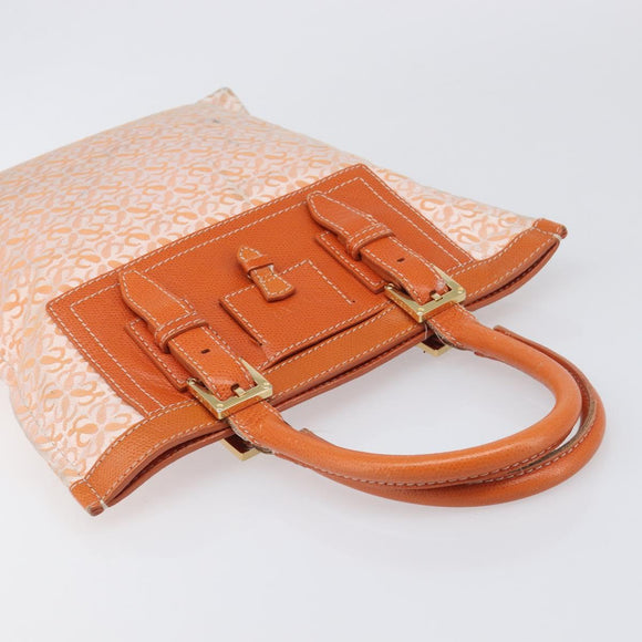 LOEWE anagram Tote Bag Canvas Orange Gold Tone Auth ep15720