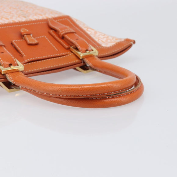 LOEWE anagram Tote Bag Canvas Orange Gold Tone Auth ep15720
