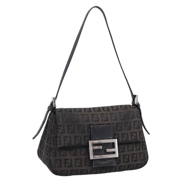 FENDI Zucchino Canvas Mamma Baguette Bag Black Silver 8BR180 Auth ep15723A