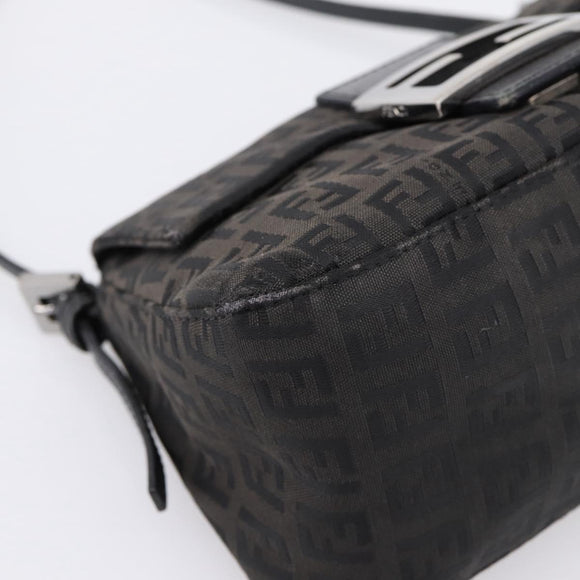 FENDI Zucchino Canvas Mamma Baguette Bag Black Silver 8BR180 Auth ep15723A