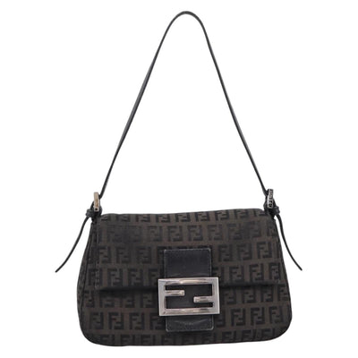 FENDI Zucchino Canvas Mamma Baguette Bag Black Silver 8BR180 Auth ep15723A - 0