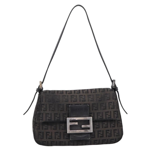 FENDI Zucchino Canvas Mamma Baguette Bag Black Silver 8BR180 Auth ep15723A