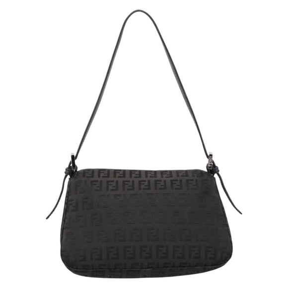 FENDI Zucchino Canvas Mamma Baguette Bag Black Silver 8BR180 Auth ep15723A