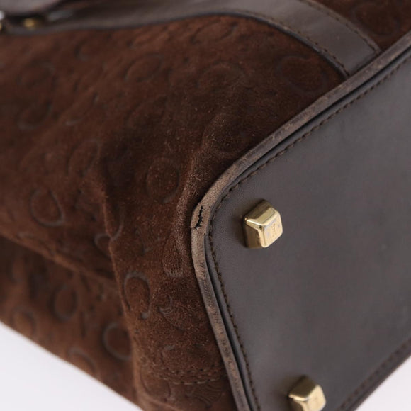 CELINE C Macadam Hand Bag Suede Brown Gold Tone Auth ep15724
