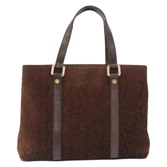 CELINE C Macadam Hand Bag Suede Brown Gold Tone Auth ep15724