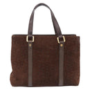 CELINE C Macadam Hand Bag Suede Brown Gold Tone Auth ep15724-2