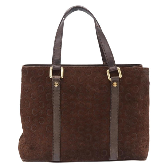 CELINE C Macadam Hand Bag Suede Brown Gold Tone Auth ep15724
