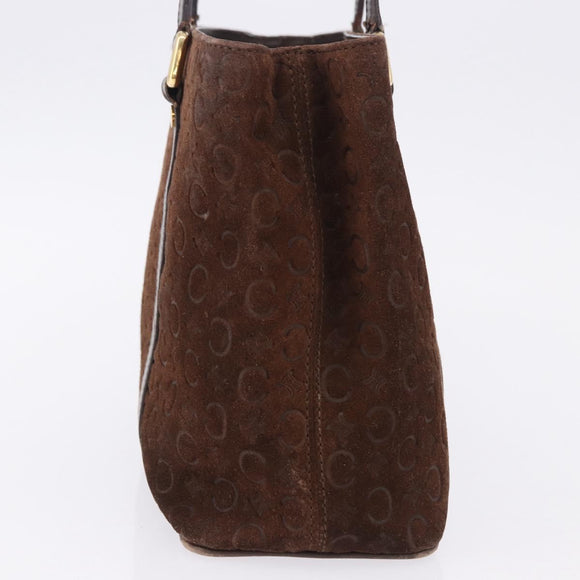 CELINE C Macadam Hand Bag Suede Brown Gold Tone Auth ep15724