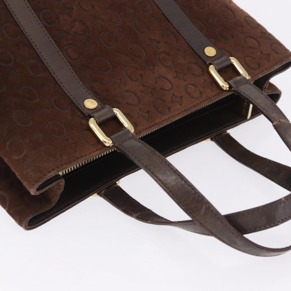 CELINE C Macadam Hand Bag Suede Brown Gold Tone Auth ep15724