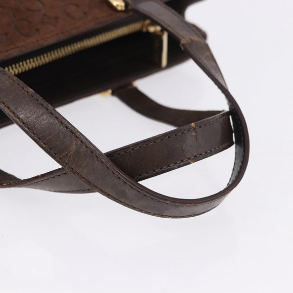 CELINE C Macadam Hand Bag Suede Brown Gold Tone Auth ep15724