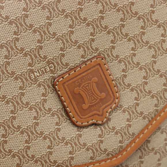 CELINE Macadam Shoulder Bag PVC Leather Beige Gold Tone Auth ep15726