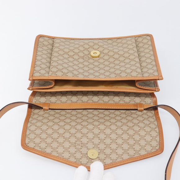 CELINE Macadam Shoulder Bag PVC Leather Beige Gold Tone Auth ep15726