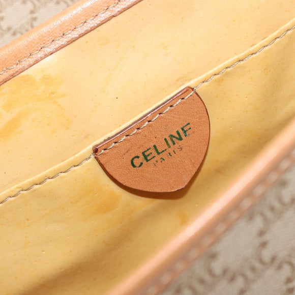 CELINE Macadam Shoulder Bag PVC Leather Beige Gold Tone Auth ep15726