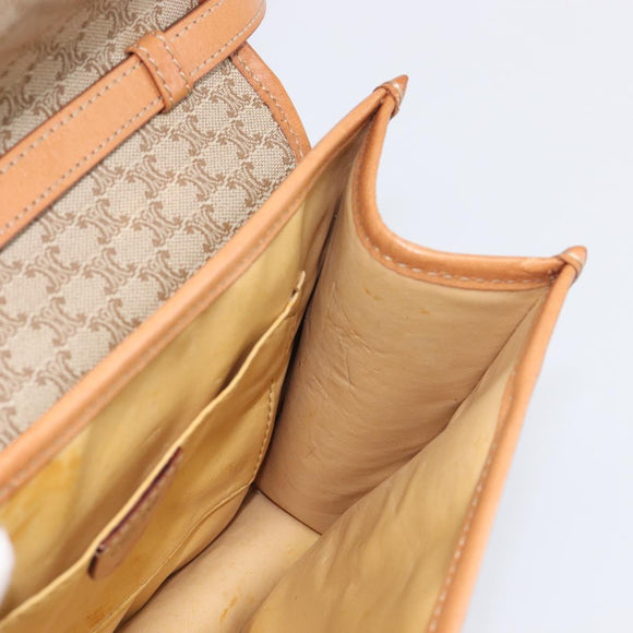CELINE Macadam Shoulder Bag PVC Leather Beige Gold Tone Auth ep15726