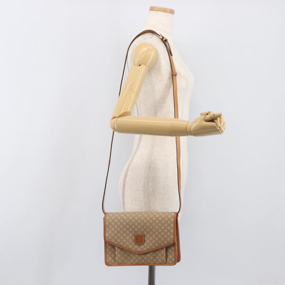 CELINE Macadam Shoulder Bag PVC Leather Beige Gold Tone Auth ep15726