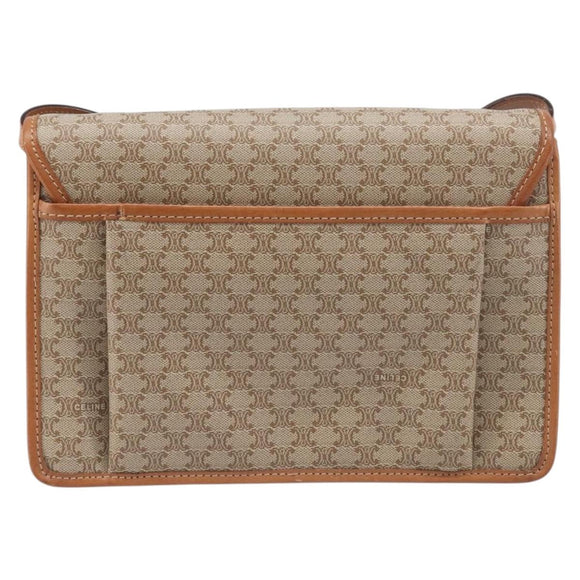 CELINE Macadam Shoulder Bag PVC Leather Beige Gold Tone Auth ep15726