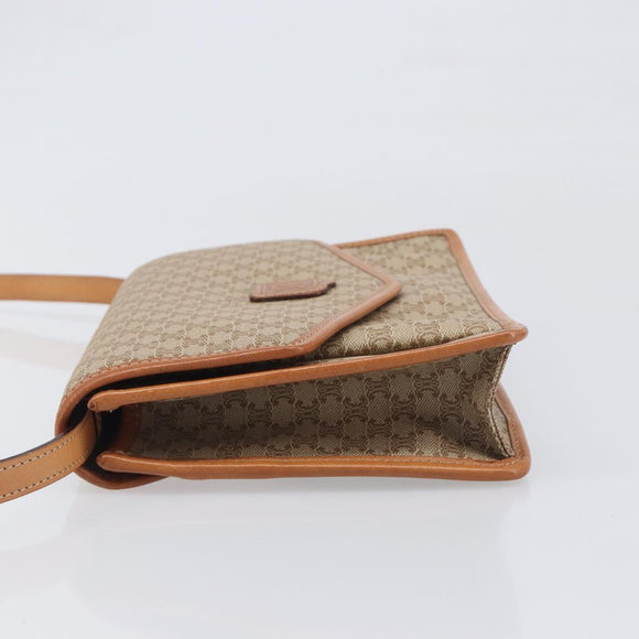 CELINE Macadam Shoulder Bag PVC Leather Beige Gold Tone Auth ep15726
