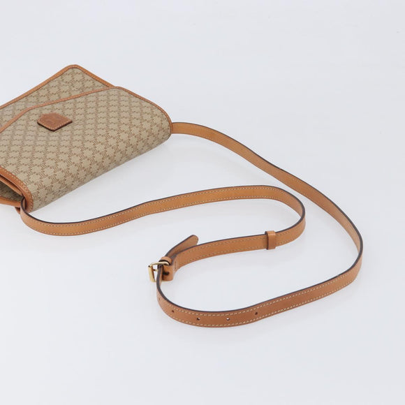 CELINE Macadam Shoulder Bag PVC Leather Beige Gold Tone Auth ep15726