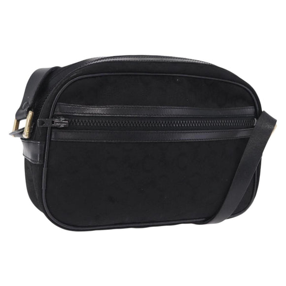 CELINE C Saluki Shoulder Bag Canvas Black Gold Tone Auth ep15727