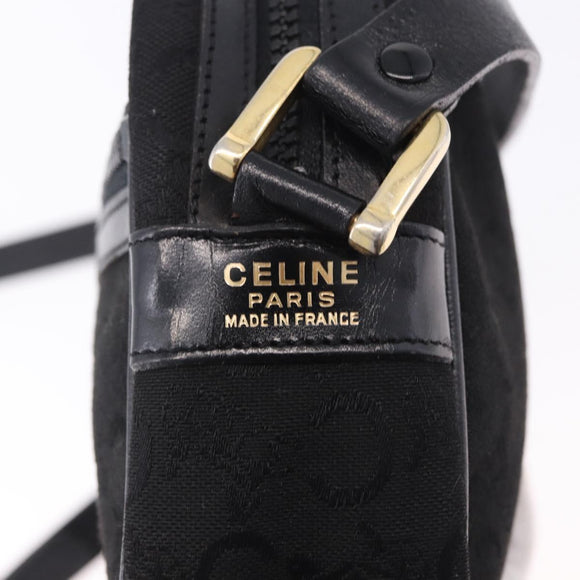 CELINE C Saluki Shoulder Bag Canvas Black Gold Tone Auth ep15727