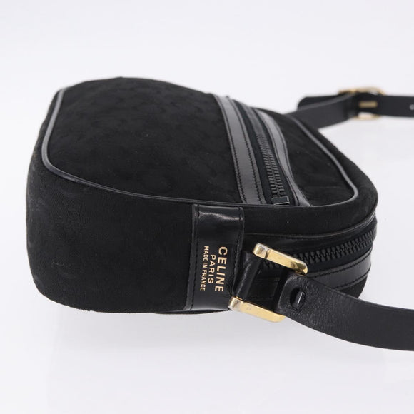 CELINE C Saluki Shoulder Bag Canvas Black Gold Tone Auth ep15727