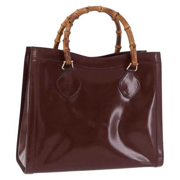 GUCCI Bamboo Hand Bag Patent Outlet Brown Gold Tone 002 8260 2853 Auth ep15729A