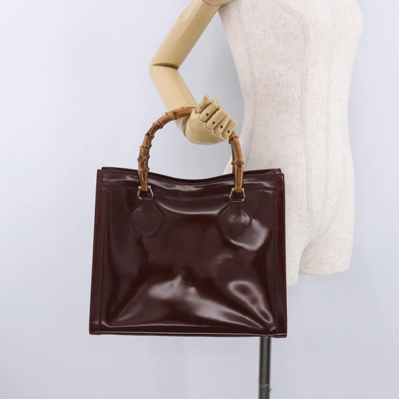 GUCCI Bamboo Hand Bag Patent Outlet Brown Gold Tone 002 8260 2853 Auth ep15729A