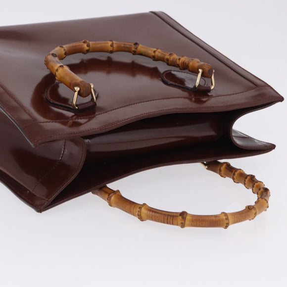 GUCCI Bamboo Hand Bag Patent Outlet Brown Gold Tone 002 8260 2853 Auth ep15729A