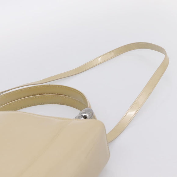 Christian Dior Maris Pearl Hand Bag Patent 2way Beige Silver Auth ep15732