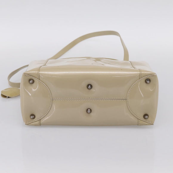 Christian Dior Maris Pearl Hand Bag Patent 2way Beige Silver Auth ep15732