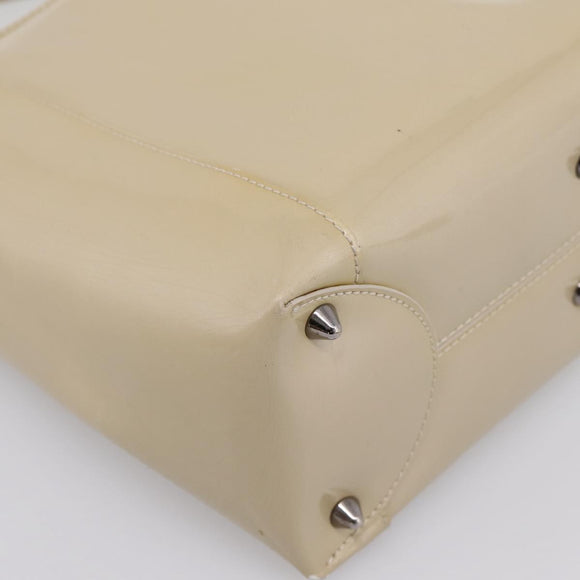 Christian Dior Maris Pearl Hand Bag Patent 2way Beige Silver Auth ep15732