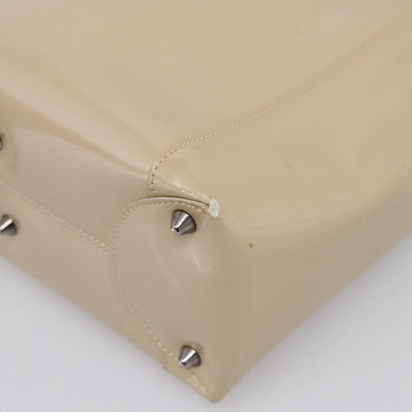 Christian Dior Maris Pearl Hand Bag Patent 2way Beige Silver Auth ep15732
