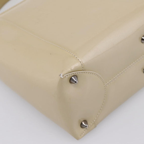 Christian Dior Maris Pearl Hand Bag Patent 2way Beige Silver Auth ep15732